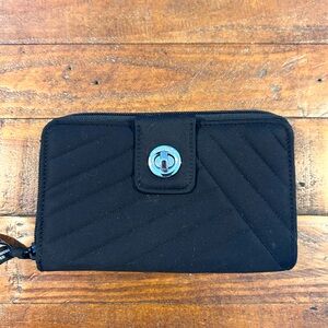 Vera Bradley Black Quilted RFID Organizer Wallet w/White & Black Interior.